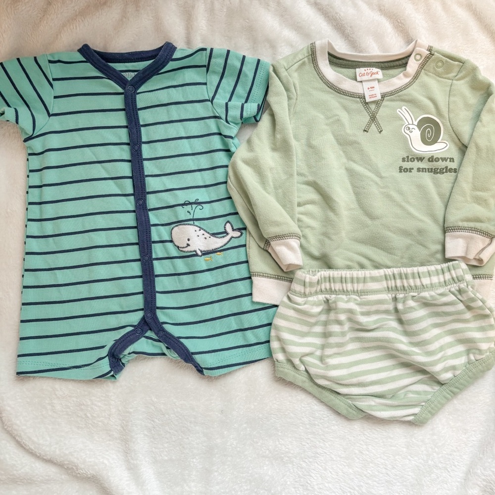 🏷️ Whale Romper and Snail Set 9M Baby Bundle